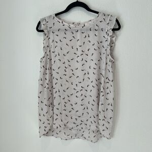 Loft Women’s Sleeveless Top Blouse Medium Feather Print Casual Career Summer